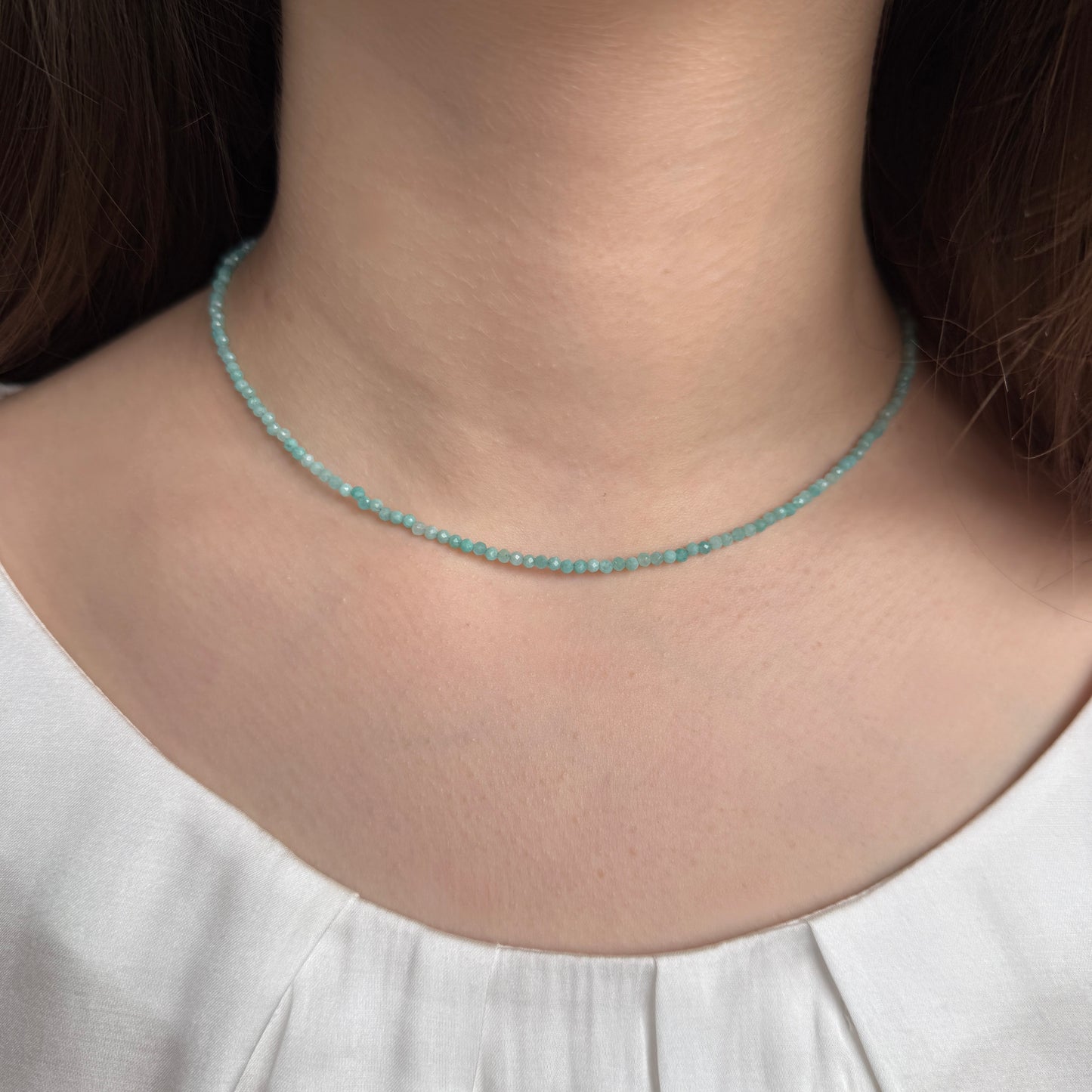 Tiny Amazonite Choker Necklace, Beaded Birthstone Necklace