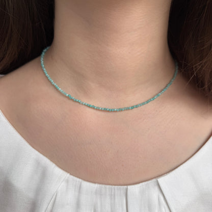 Tiny Amazonite Choker Necklace, Beaded Birthstone Necklace