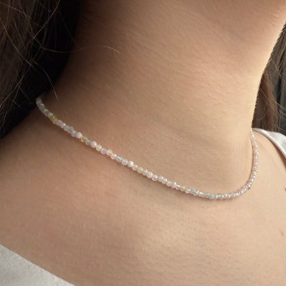 Crystal Morganite Choker Silver Necklace
