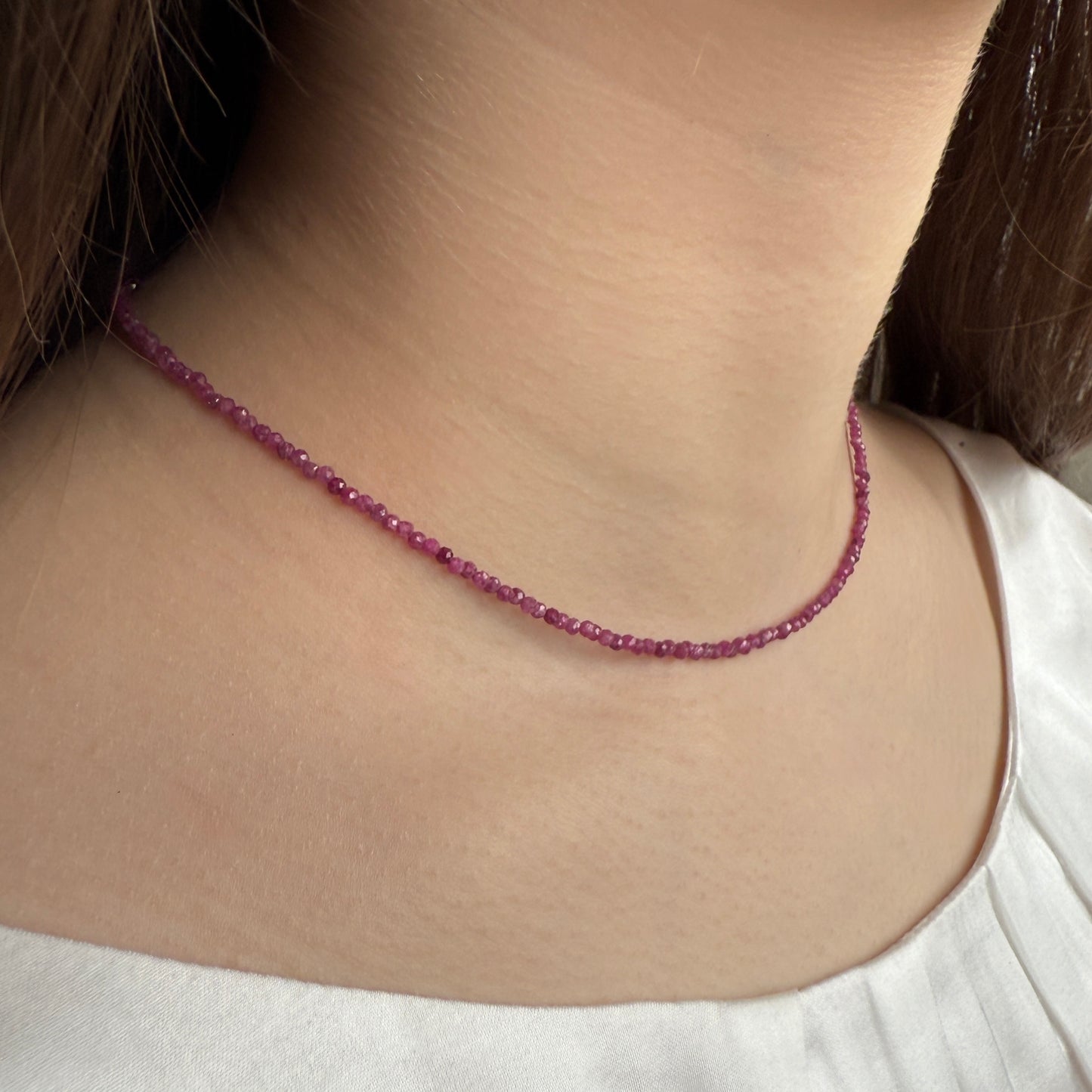 Dainty Ruby Choker Necklace, 2mm Beaded Birthstone Necklace