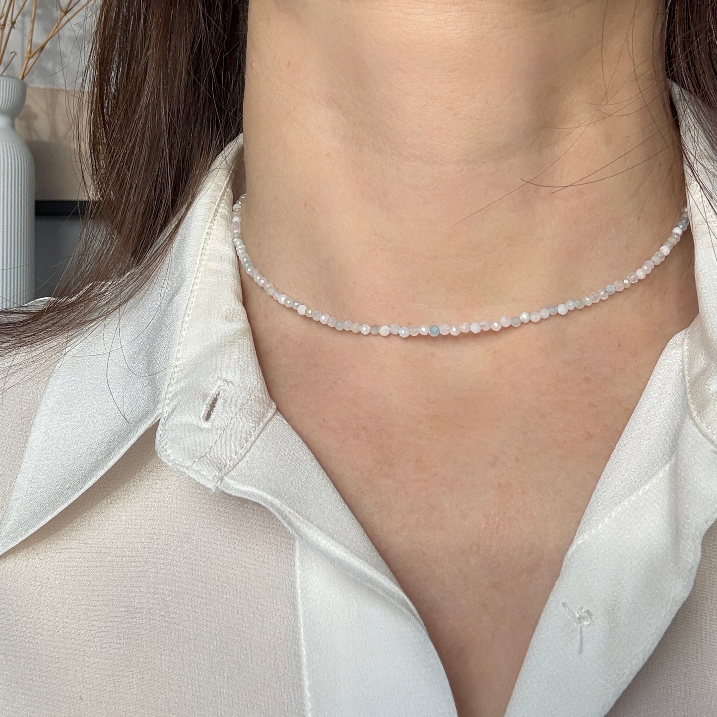 Crystal Morganite Choker Silver Necklace