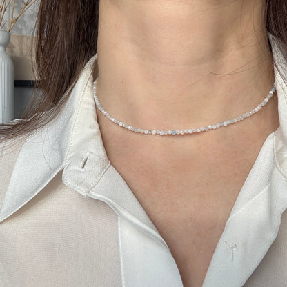 Crystal Morganite Choker Silver Necklace