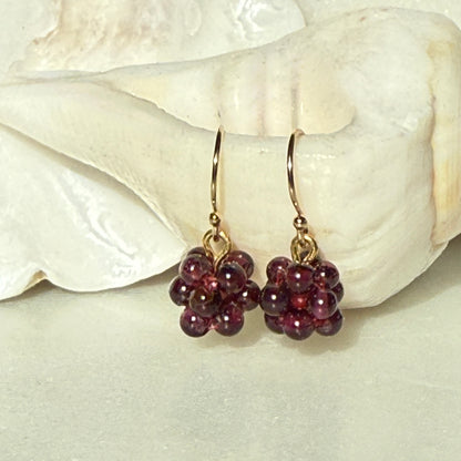 Garnet Gold Earrings, Birthstone Jewelry, Dangle Gemstone Earrings
