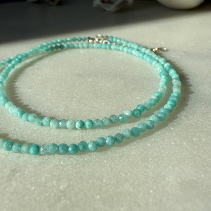 Tiny Amazonite Choker Necklace, Beaded Birthstone Necklace