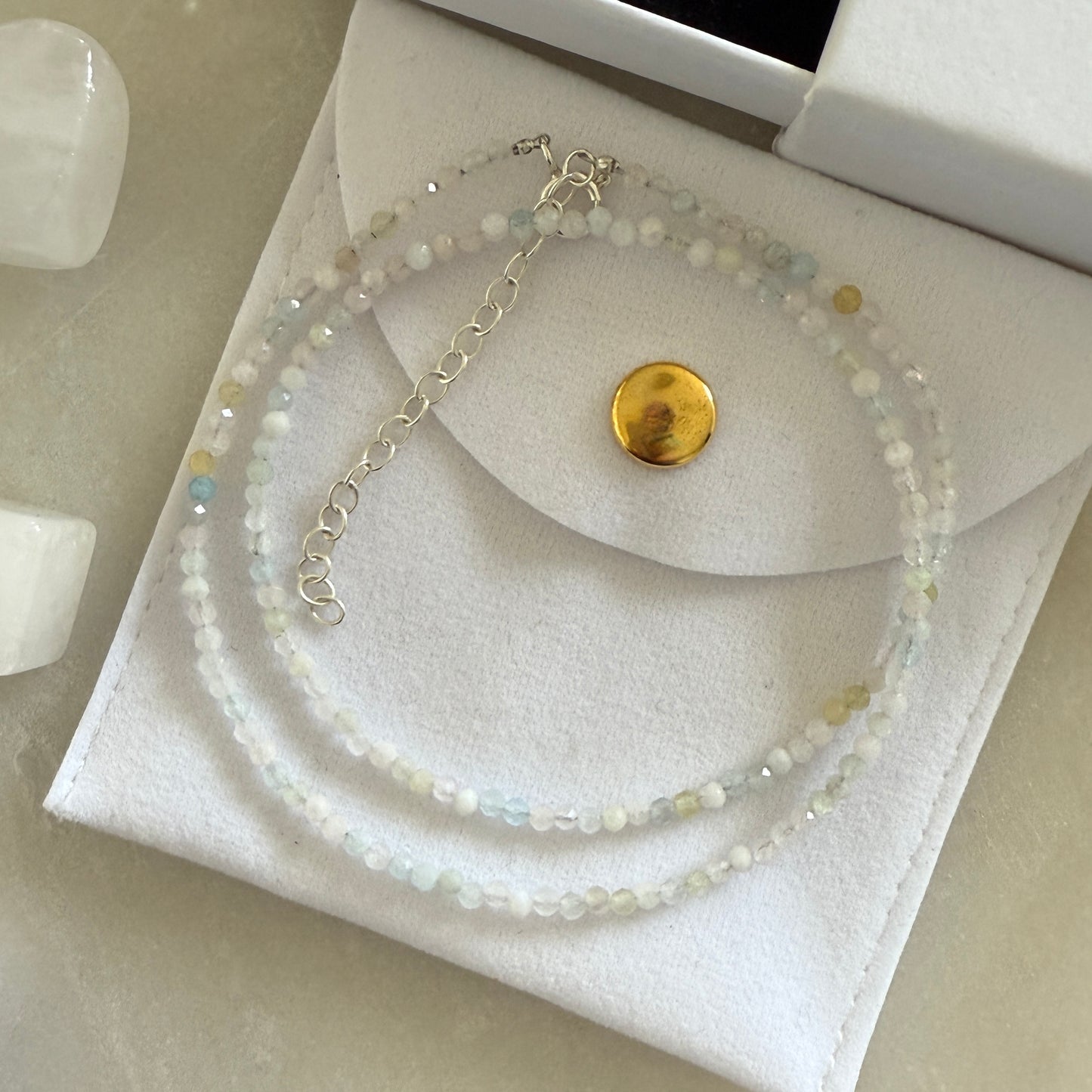 Crystal Morganite Choker Silver Necklace