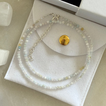 Crystal Morganite Choker Silver Necklace