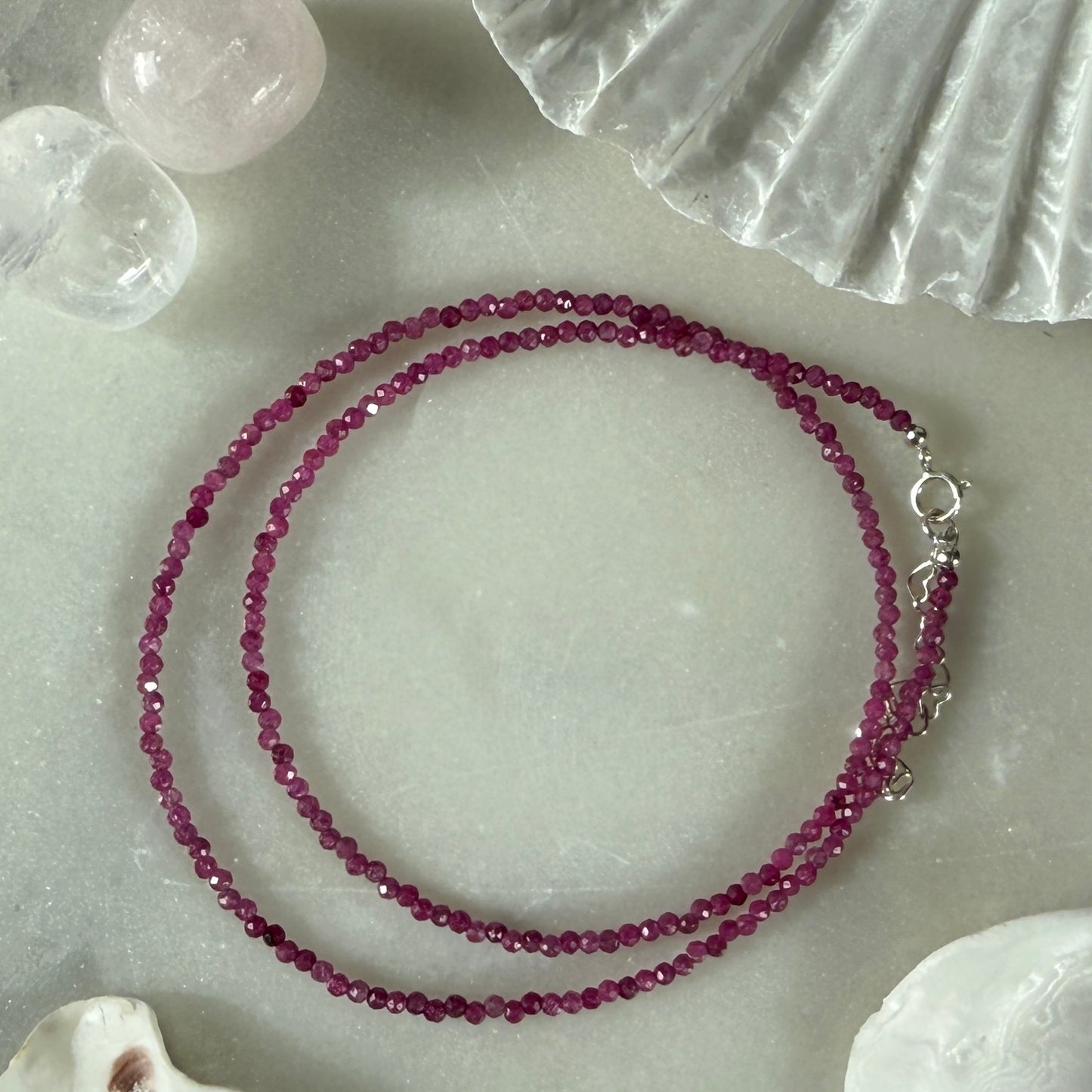 Dainty Ruby Choker Necklace, 2mm Beaded Birthstone Necklace
