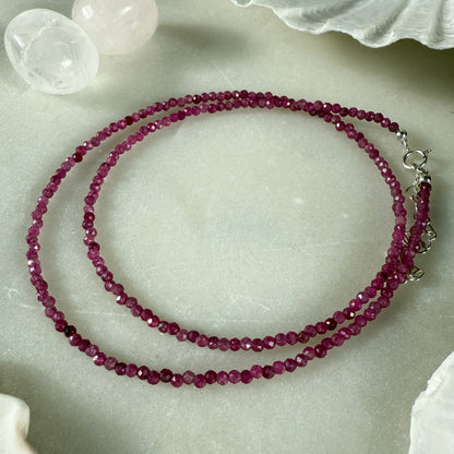 Dainty Ruby Choker Necklace, 2mm Beaded Birthstone Necklace
