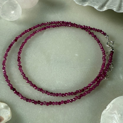 Dainty Ruby Choker Necklace, 2mm Beaded Birthstone Necklace