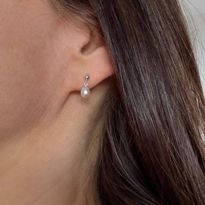 Pearl Stud Earrings, Freshwater Pearl Silver Earrings