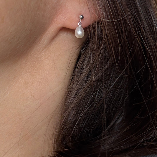 Pearl Stud Earrings, Freshwater Pearl Silver Earrings