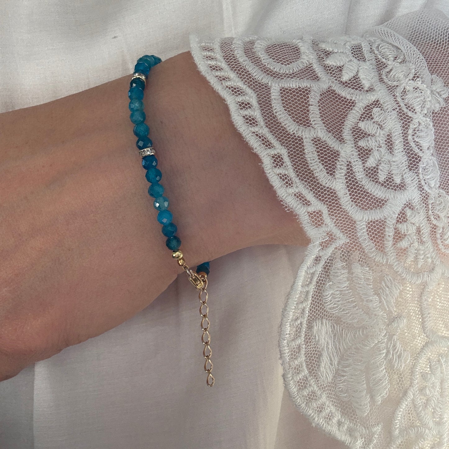 Blue Apatite Crystal Bracelet, Birthstone Silver Bracelet, Friendship Bracelet