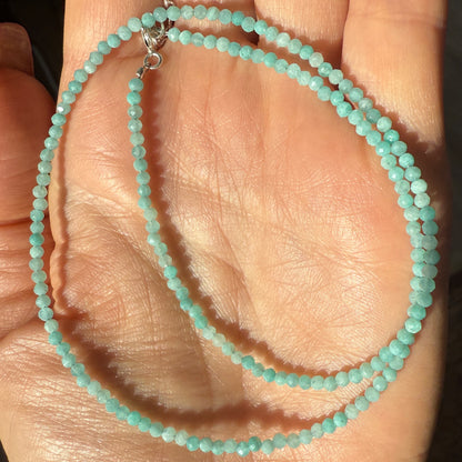 Tiny Amazonite Choker Necklace, Beaded Birthstone Necklace
