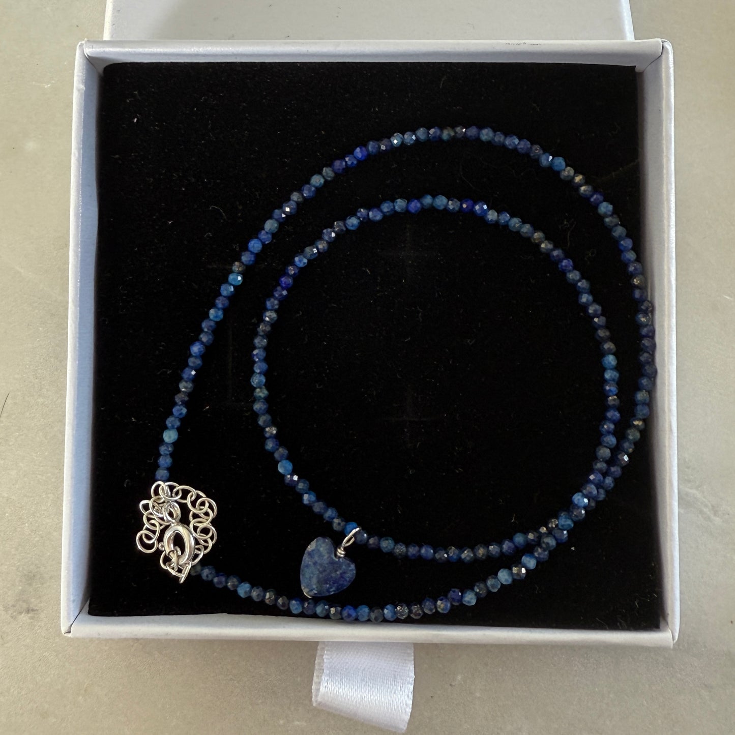 Lapis Lazuli Heart Charm Necklace, Choker Silver Necklace, Birthstone Jewellery
