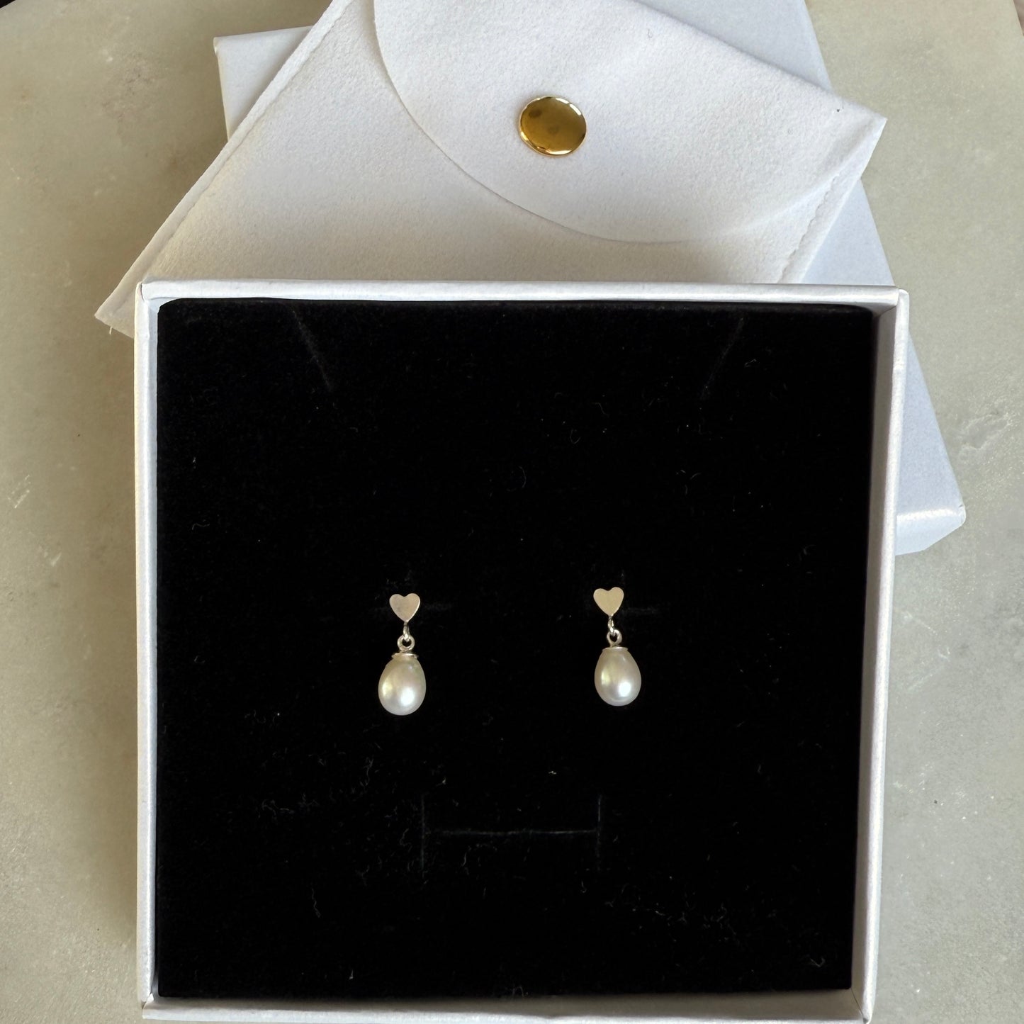 Pearl Stud Earrings, Freshwater Pearl Earrings, Heart Silver Earrings