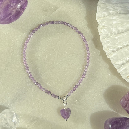 Amethyst Heart Charm Bracelet