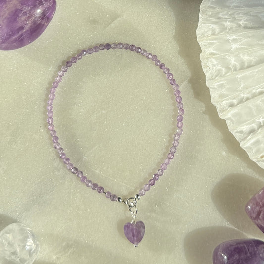 Amethyst Heart Charm Bracelet
