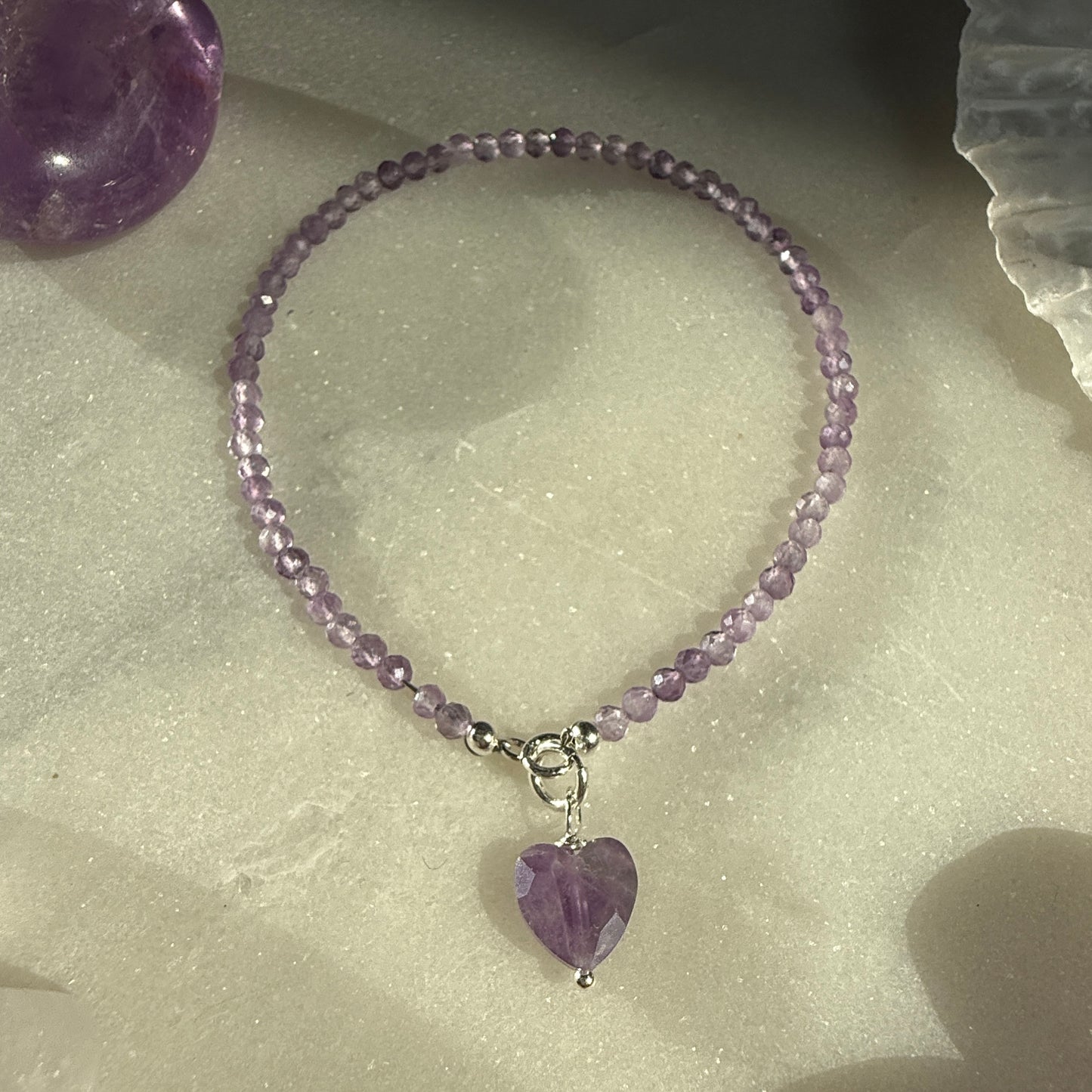 Amethyst Heart Charm Bracelet