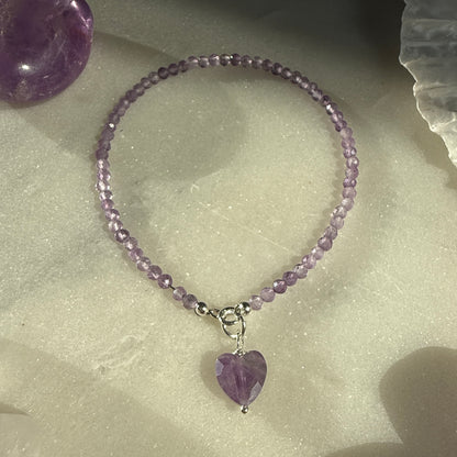 Amethyst Heart Charm Bracelet