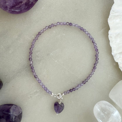Amethyst Heart Charm Bracelet