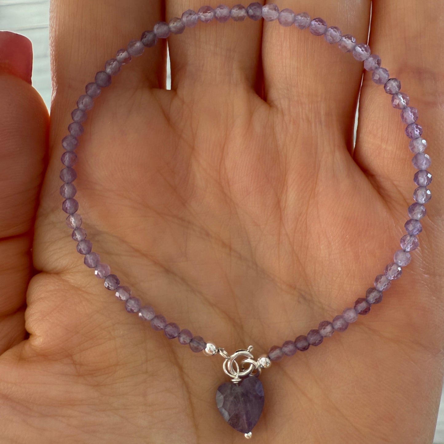 Amethyst Heart Charm Bracelet
