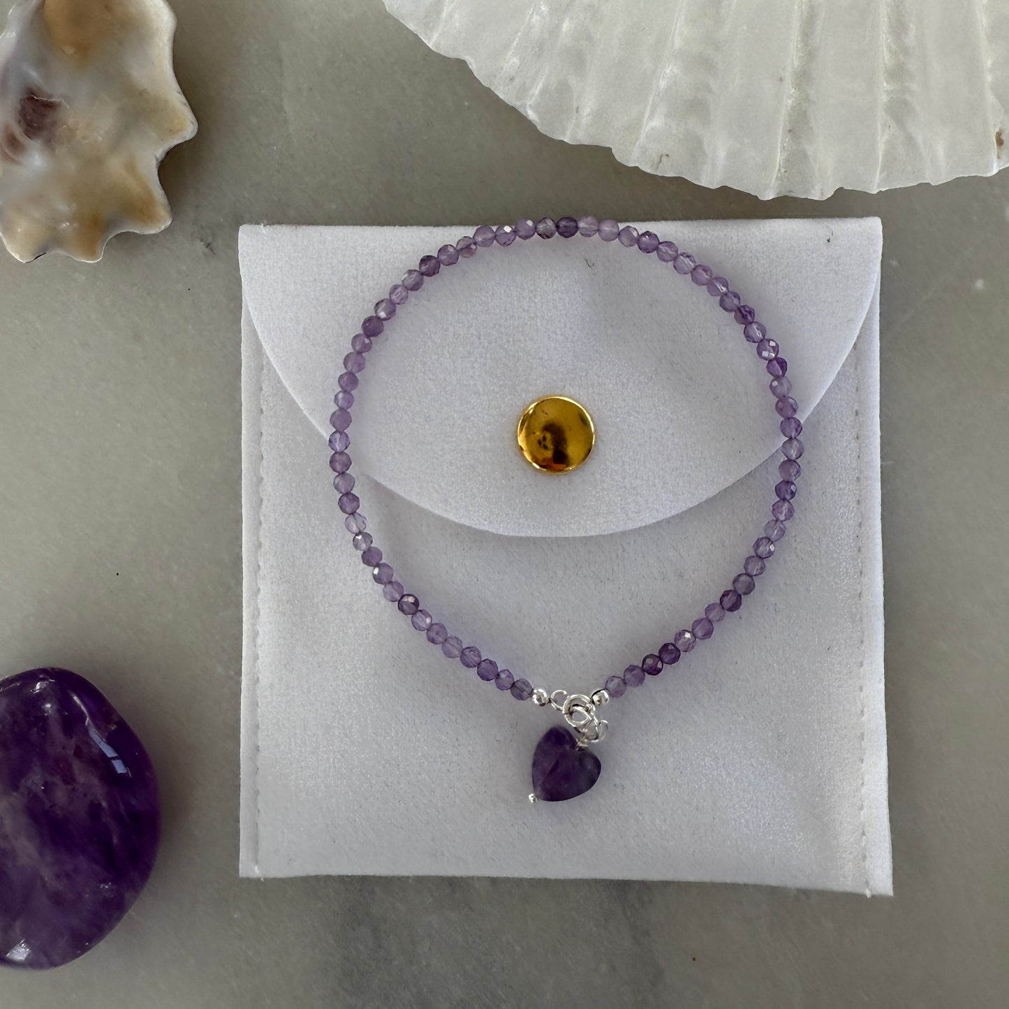 Amethyst Heart Charm Bracelet