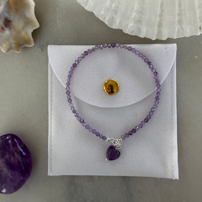 Amethyst Heart Charm Bracelet