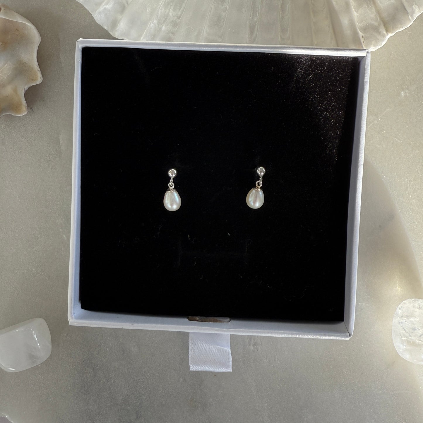 Pearl Stud Earrings, Freshwater Pearl Silver Earrings