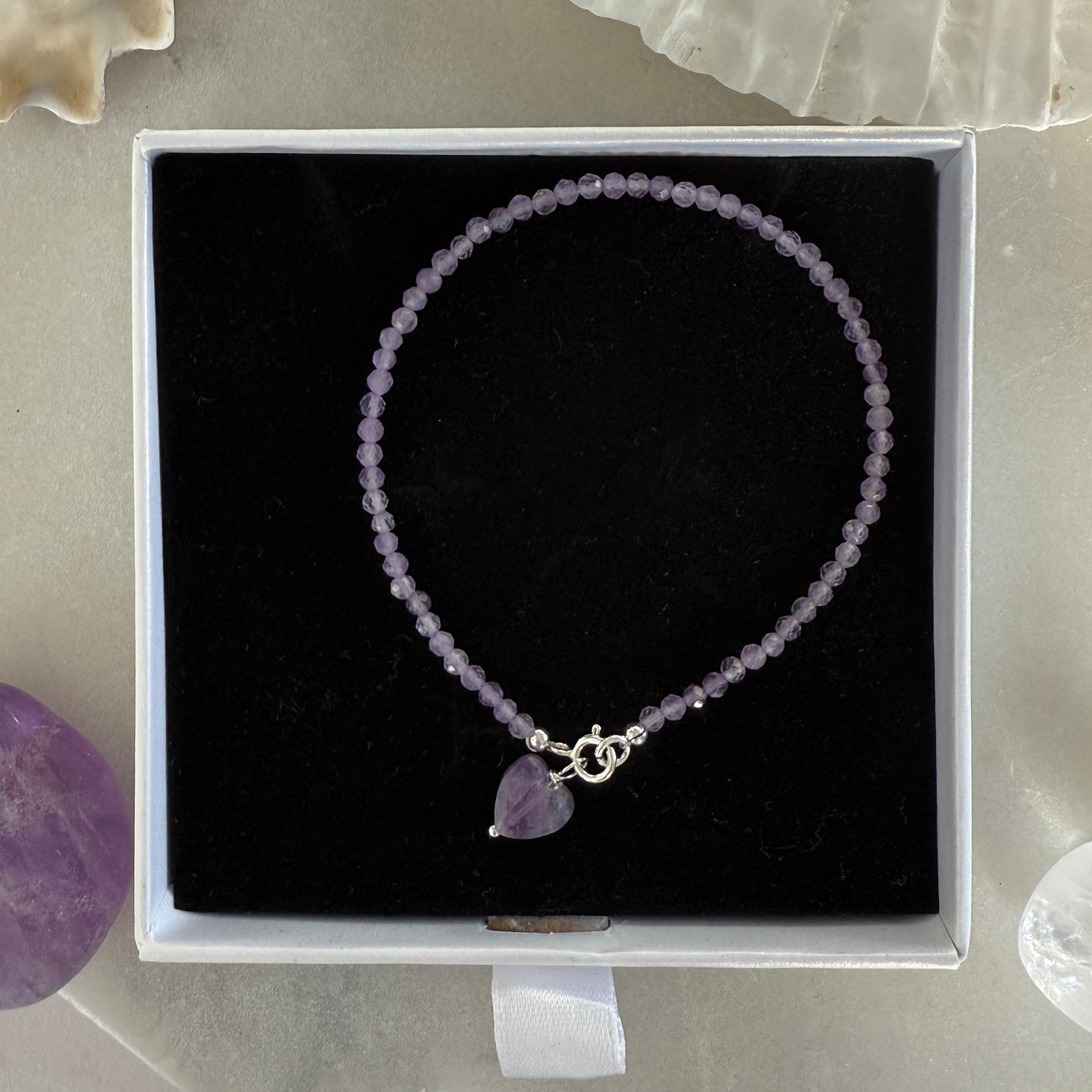 Amethyst Heart Charm Bracelet