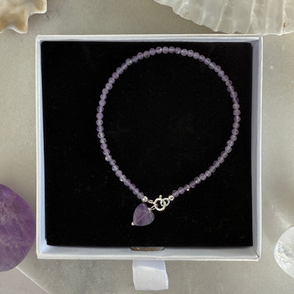 Amethyst Heart Charm Bracelet