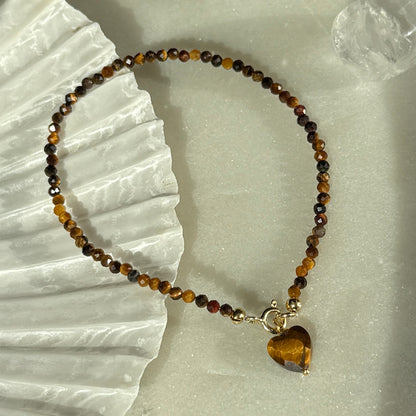 Charm Tiger Eye Heart Gold Bracelet