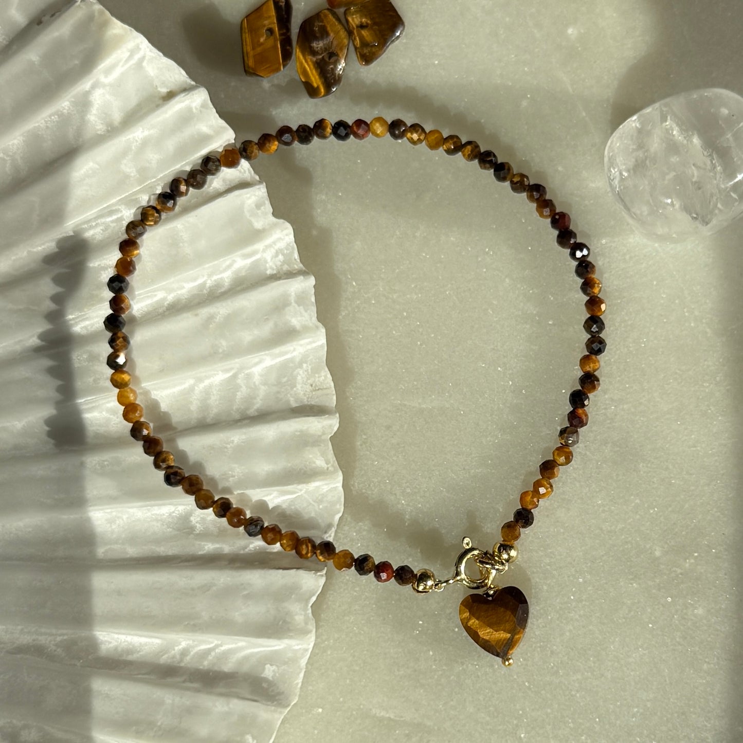 Charm Tiger Eye Heart Gold Bracelet