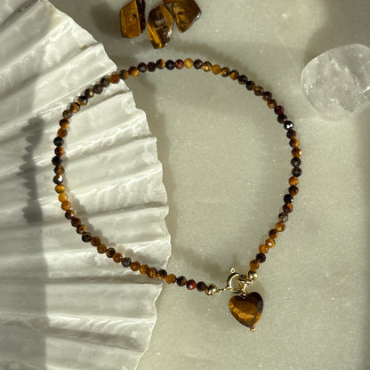 Charm Tiger Eye Heart Gold Bracelet