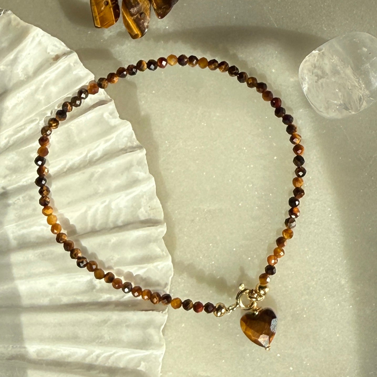 Charm Tiger Eye Heart Gold Bracelet