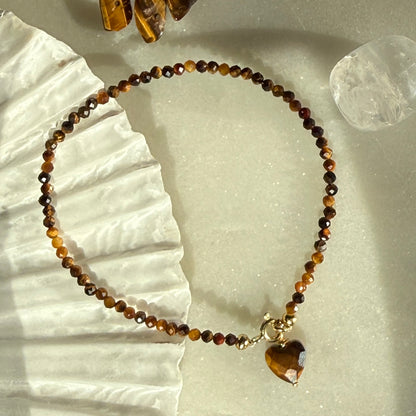 Charm Tiger Eye Heart Gold Bracelet