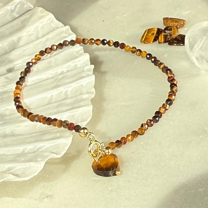 Charm Tiger Eye Heart Gold Bracelet