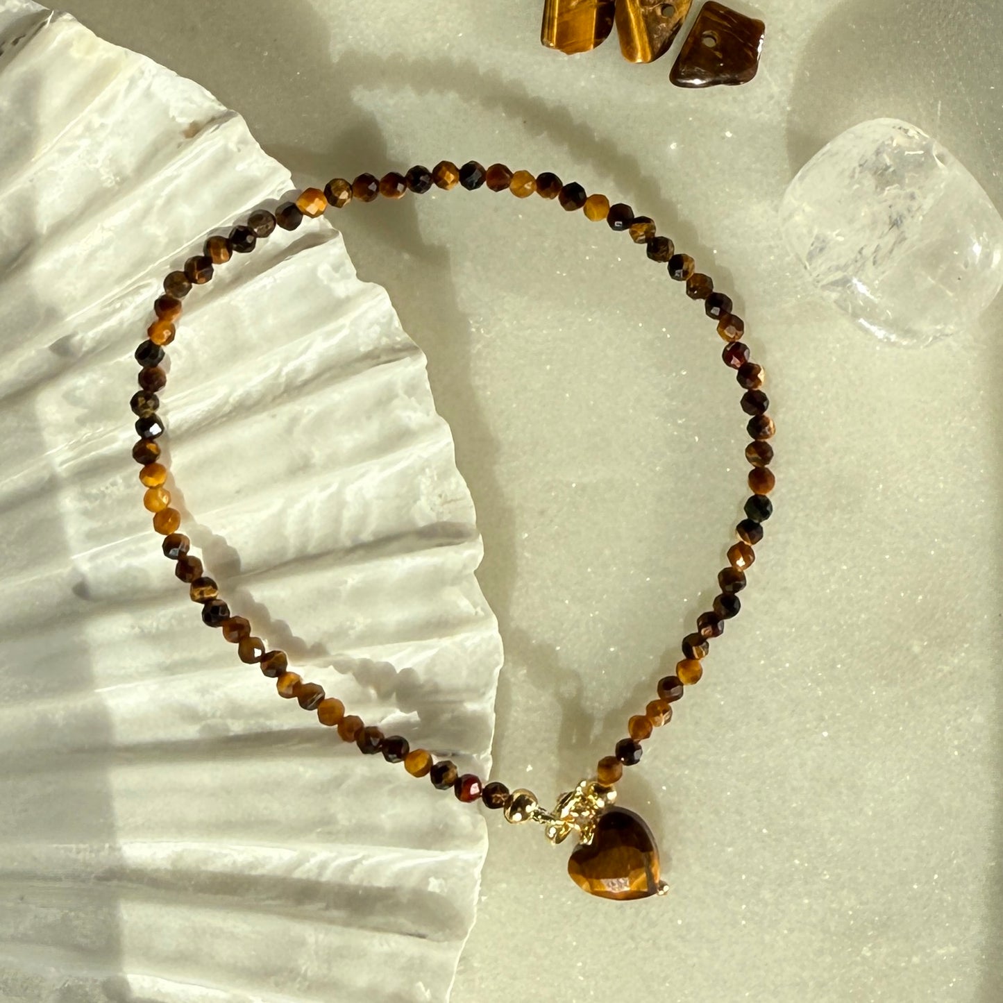 Charm Tiger Eye Heart Gold Bracelet