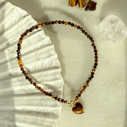 Charm Tiger Eye Heart Gold Bracelet