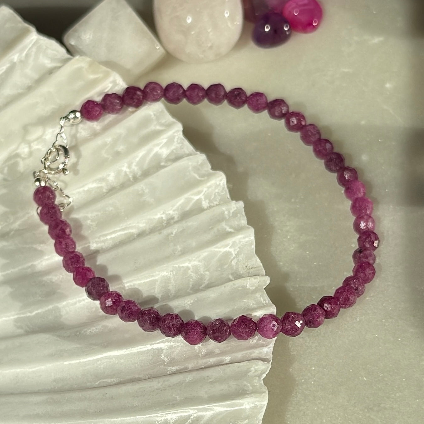 Ruby Crystal Silver Bracelet 4mm
