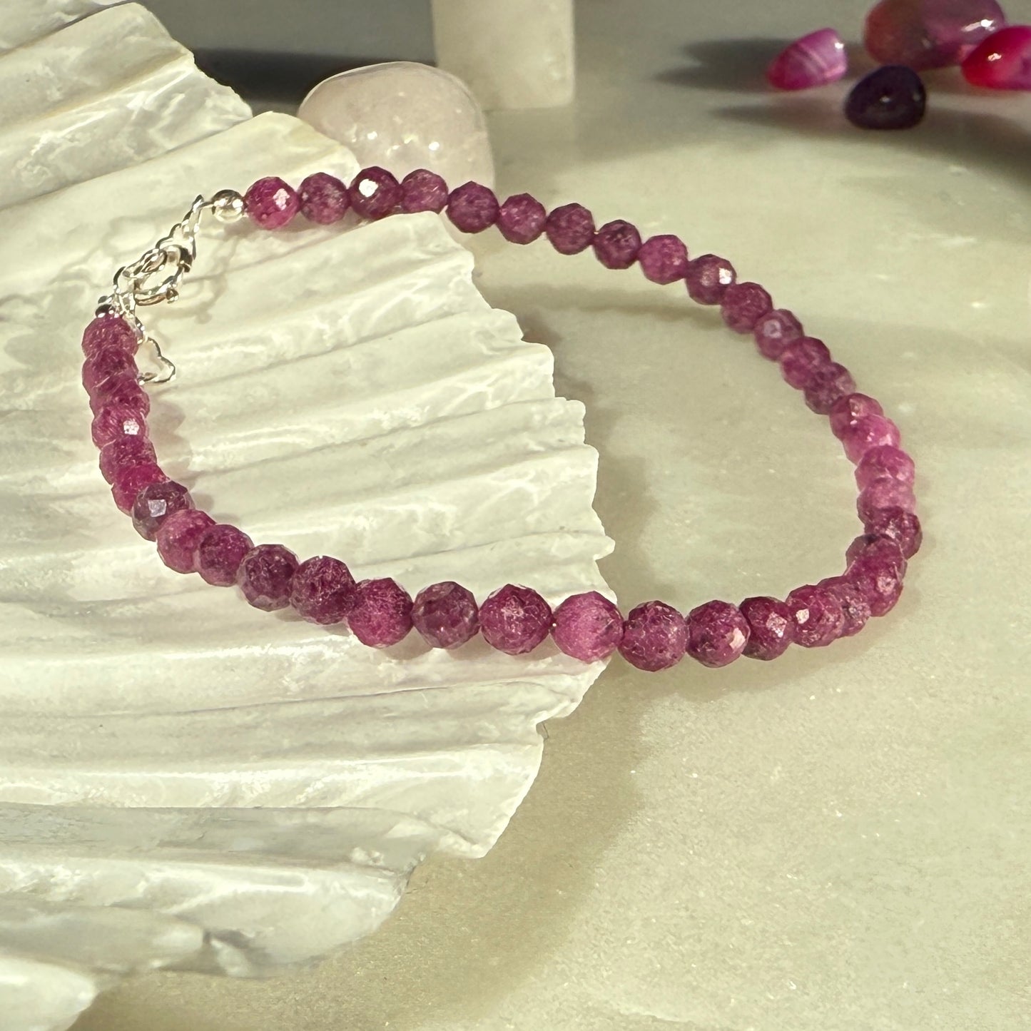 Ruby Crystal Silver Bracelet 4mm