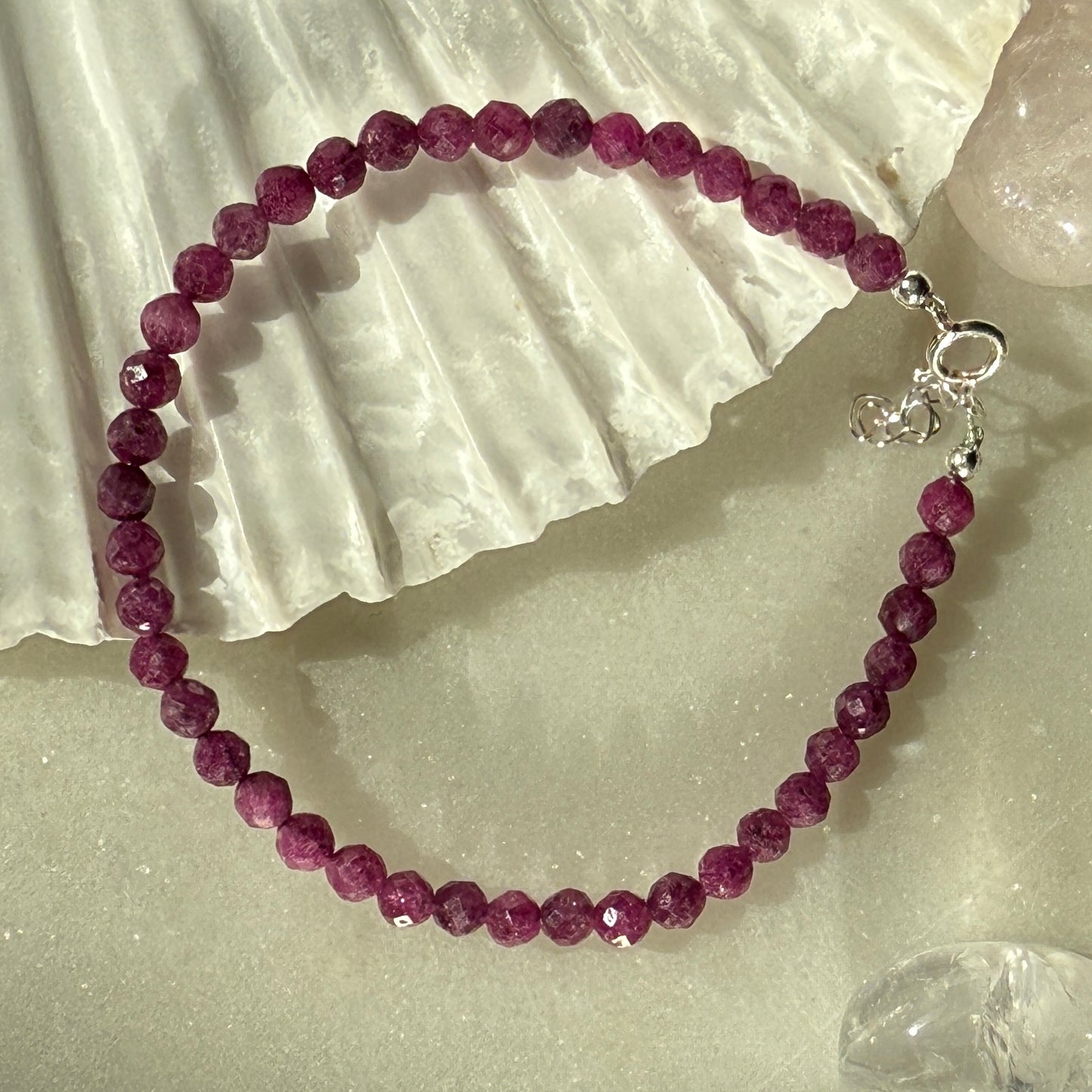 Ruby Crystal Silver Bracelet 4mm