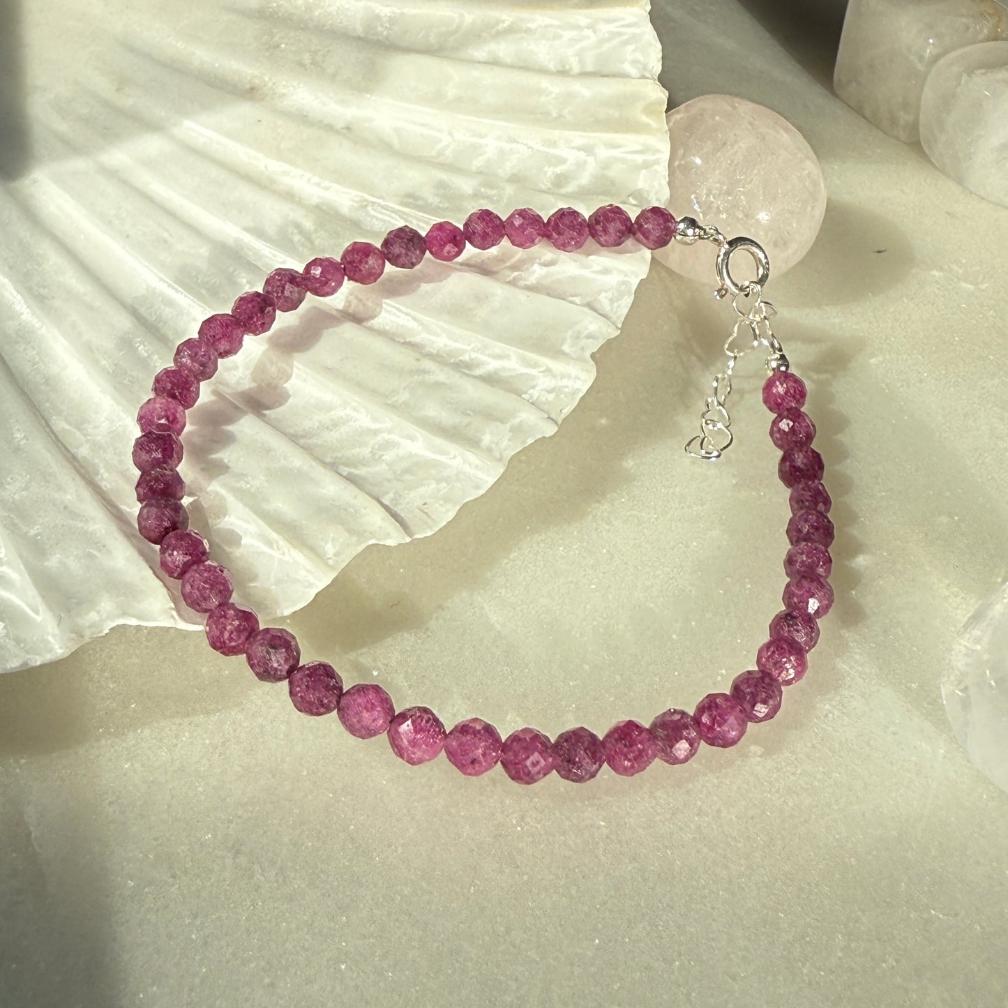 Ruby Crystal Silver Bracelet 4mm