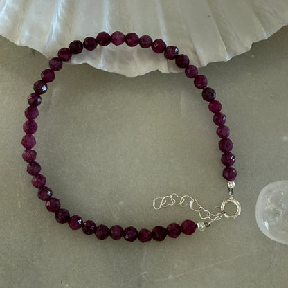 Ruby Crystal Silver Bracelet 4mm