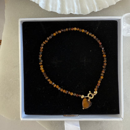 Charm Tiger Eye Heart Gold Bracelet