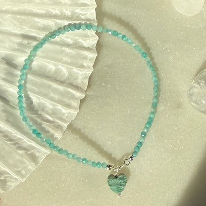 Tiny Amazonite Heart Charm Bracelet