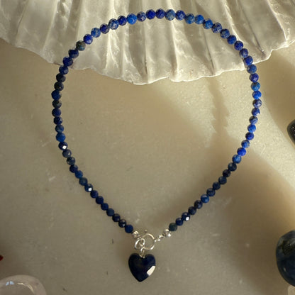 Lapis Lazuli Heart Charm Bracelet, Silver Bracelet, Birthstone Jewellery