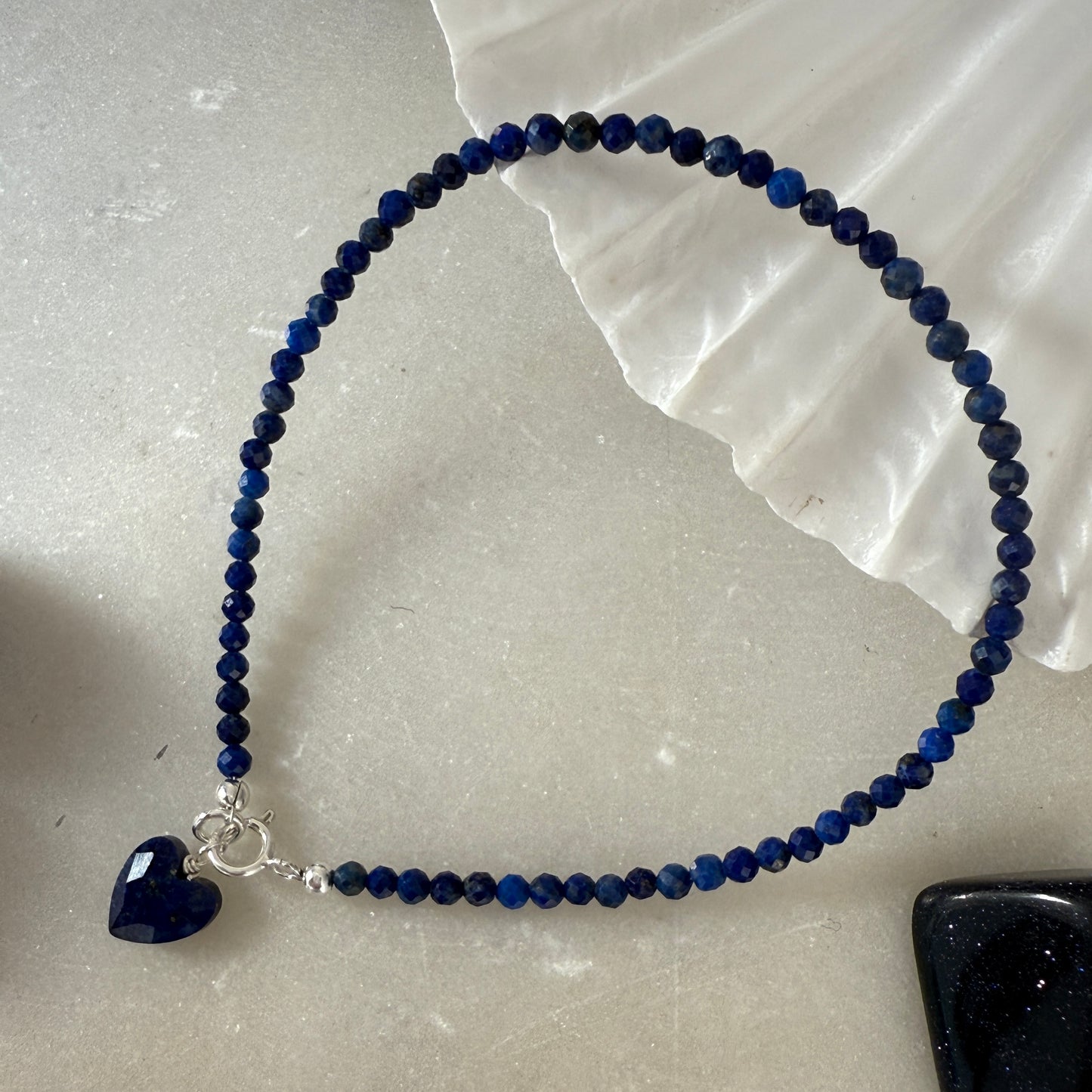 Lapis Lazuli Heart Charm Bracelet, Silver Bracelet, Birthstone Jewellery