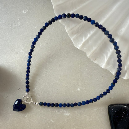 Lapis Lazuli Heart Charm Bracelet, Silver Bracelet, Birthstone Jewellery