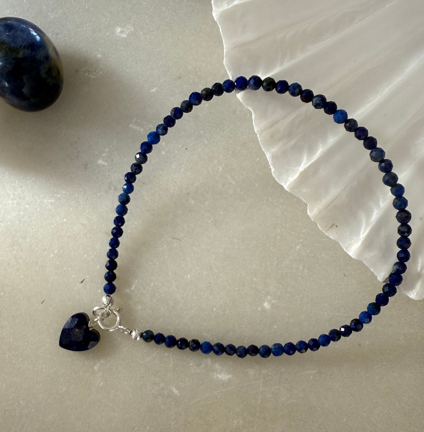 Lapis Lazuli Heart Charm Bracelet, Silver Bracelet, Birthstone Jewellery