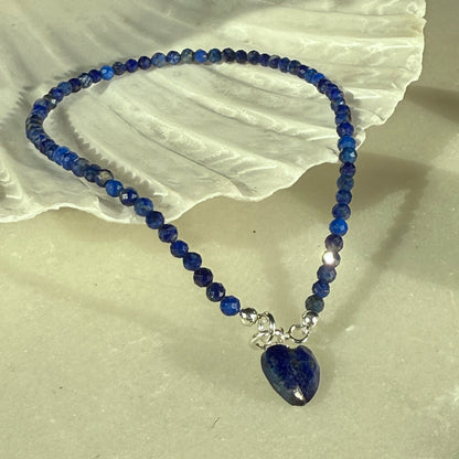 Lapis Lazuli Heart Charm Bracelet, Silver Bracelet, Birthstone Jewellery